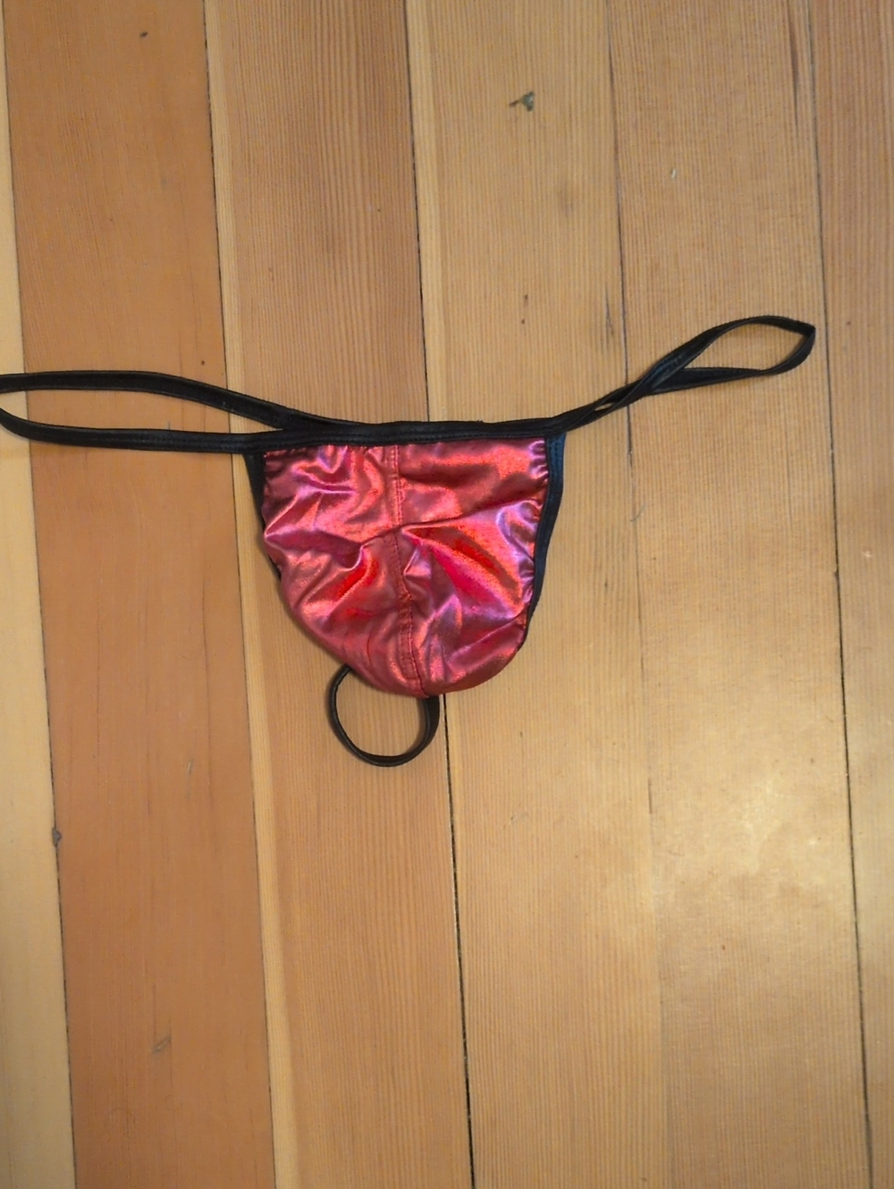 Red Satin Thong G-String with Black Trim